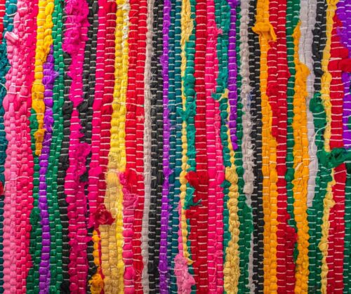 A colorful knotted rug