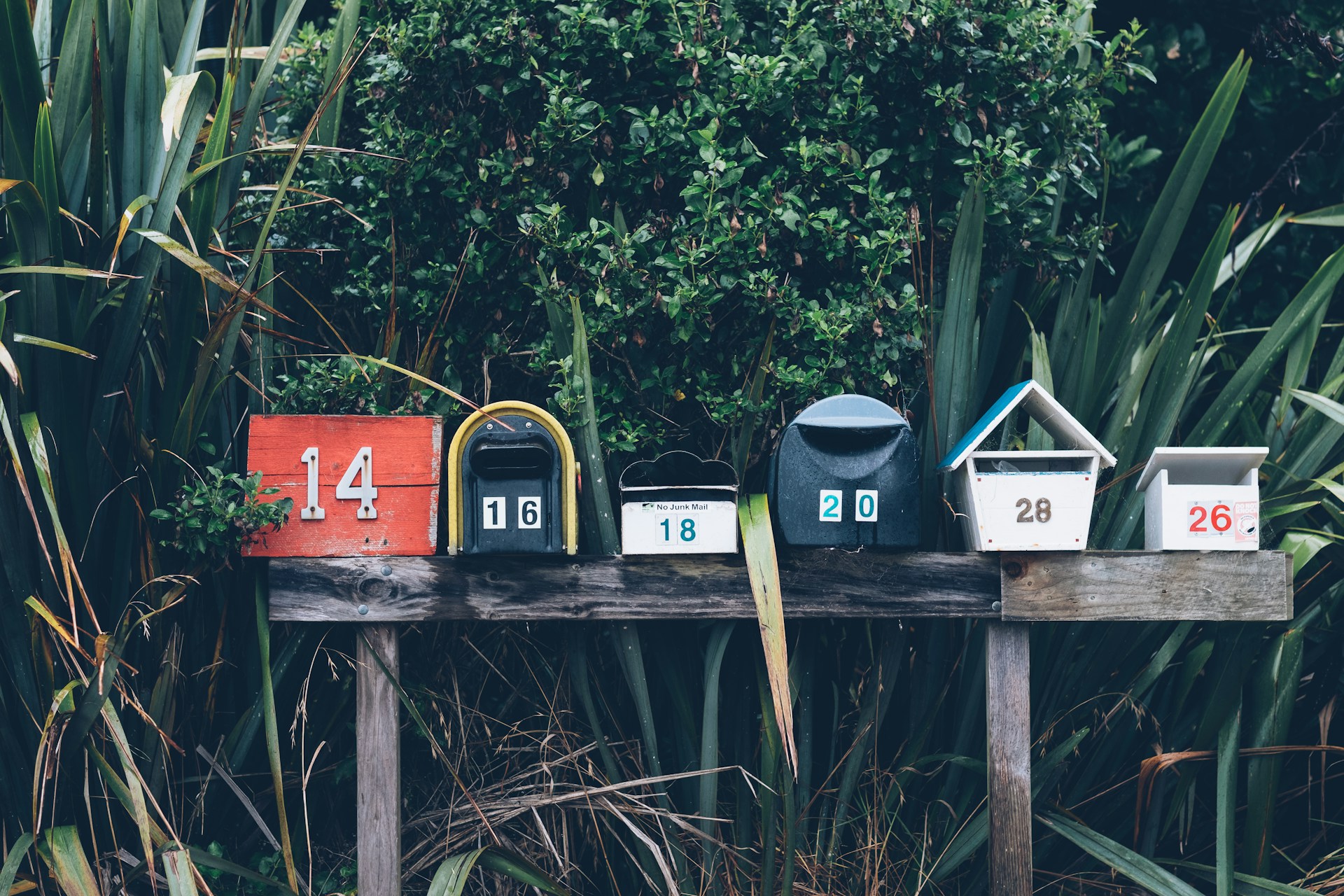 Row of rural mailboxes.