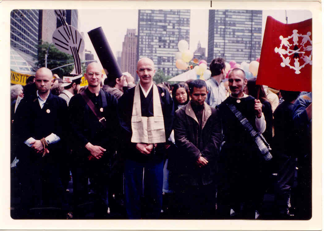 Br. David (right) with Thich Nhat Hanh and others at a peace protest, 1982